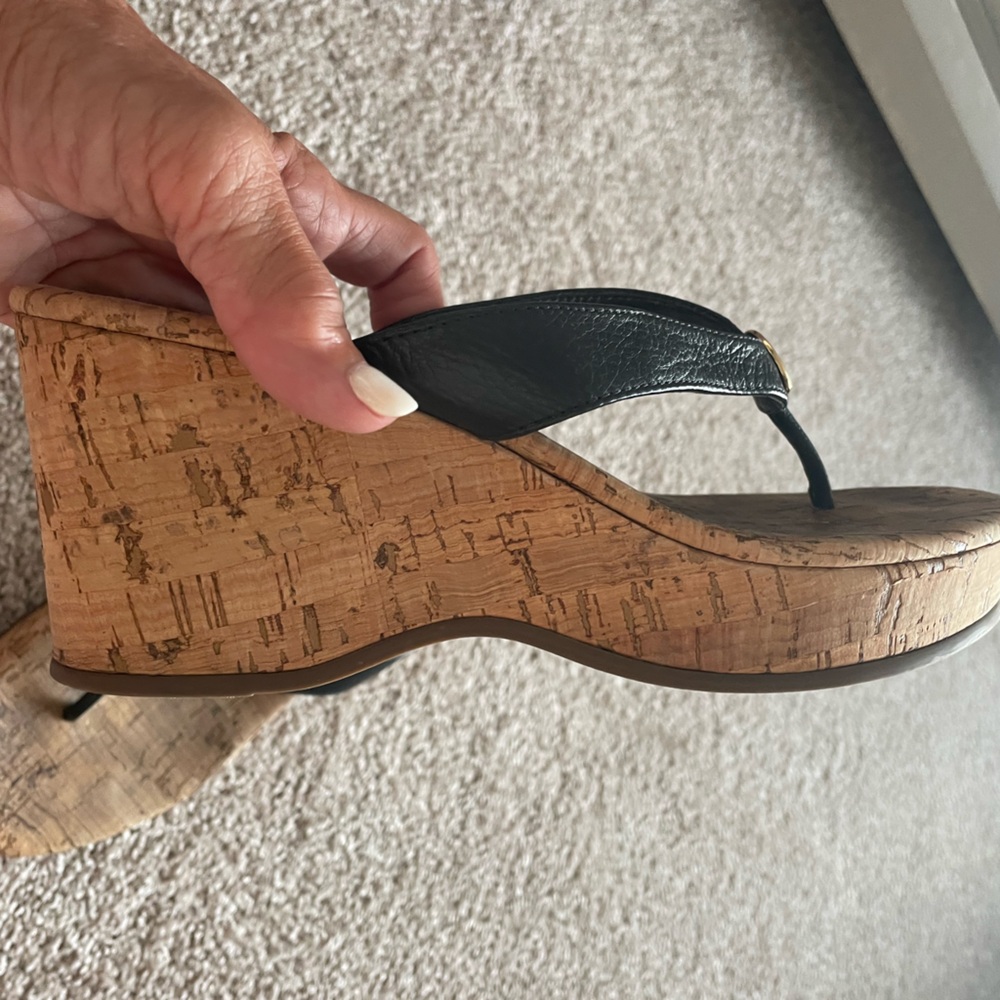 Tory Burch Black Thong Wedge Sandals